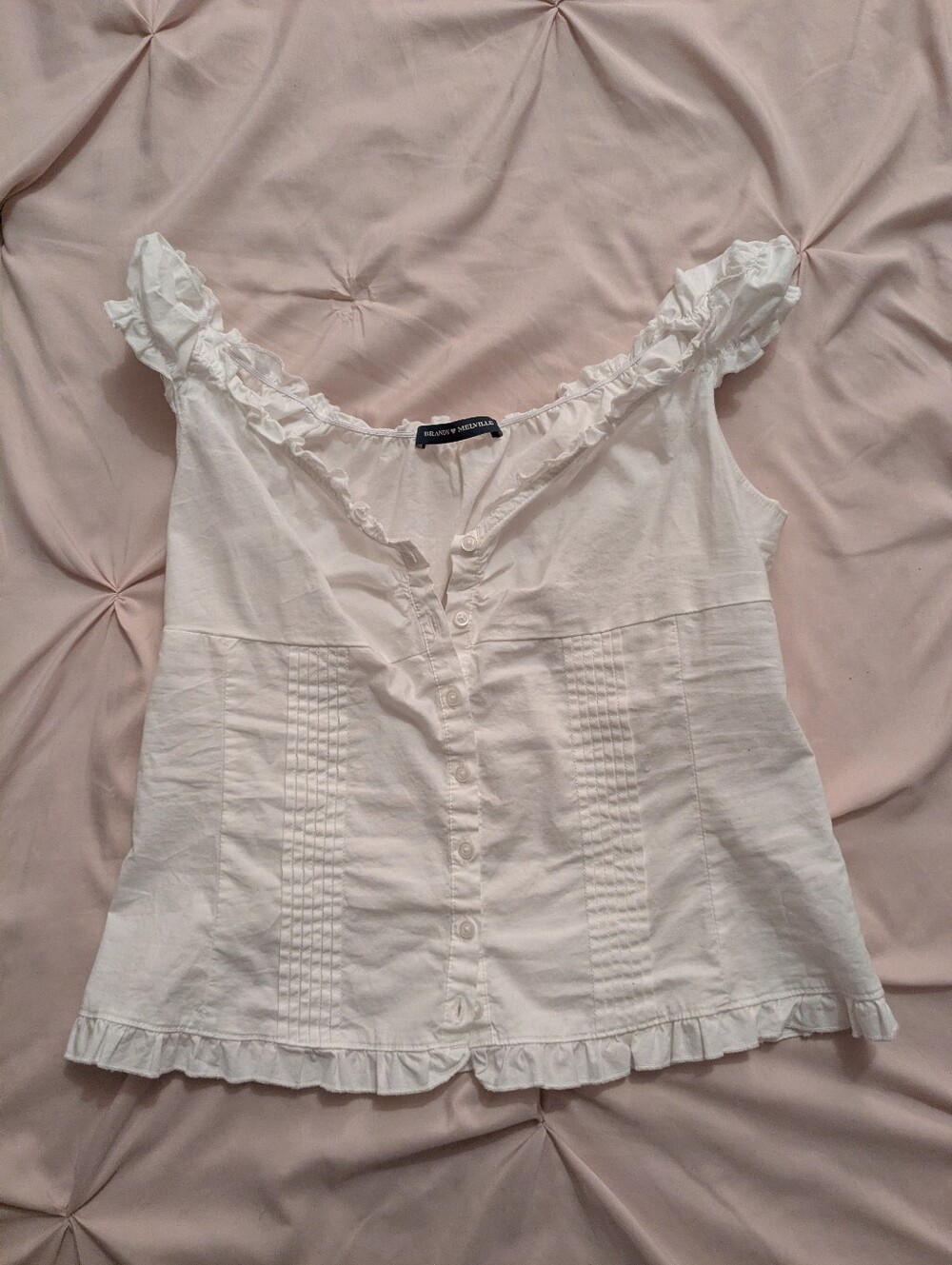 Brandy Melville White Top with Buttons, Puff Sleeves